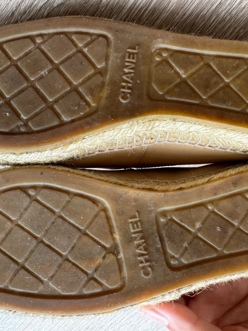 CHANEL Beige and Black Espadrille Flats